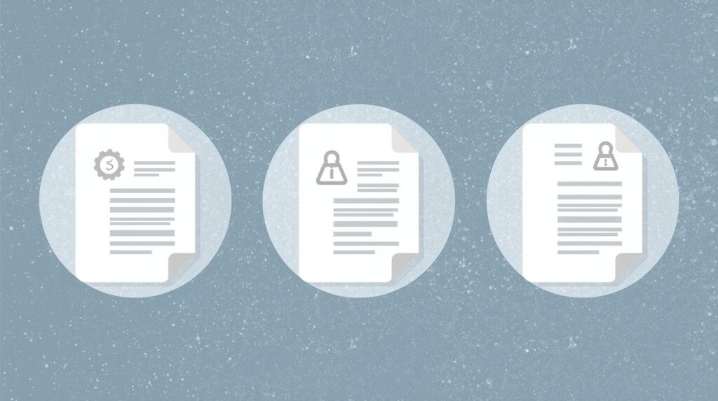 銀行から事業資金を借りる際に押さえるべき３つのポイントを示した図。融資審査で重視される書類や判断基準をわかりやすく解説。