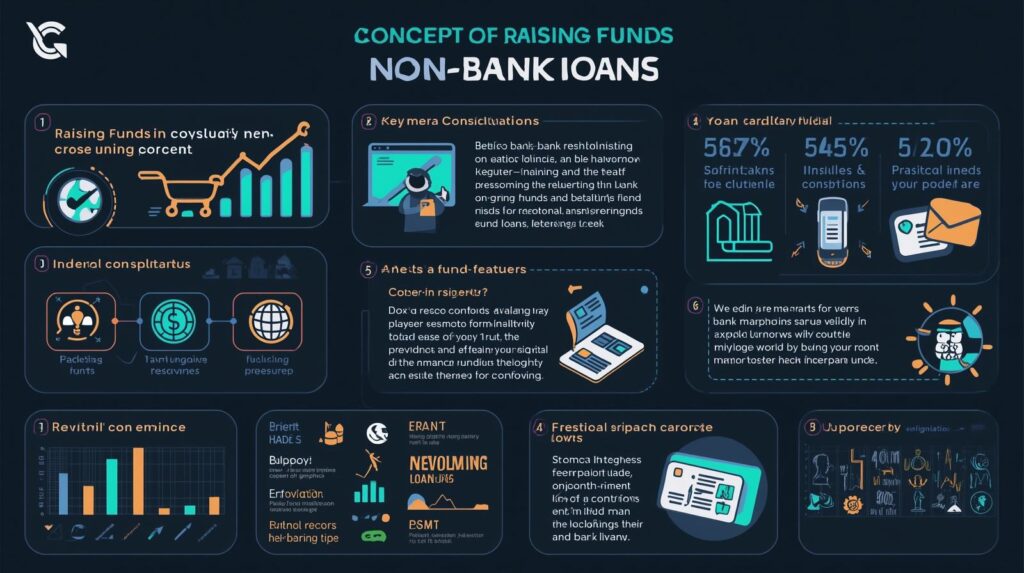 ノンバンク融資を活用して資金調達を行う中小企業向け解説図。銀行以外の資金調達方法の特徴と注意点をわかりやすく説明。