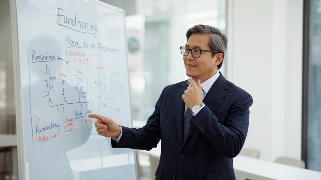 個人事業主が資金調達を成功させるための代表的な方法と注意点を解説するビジネス講義風の画像