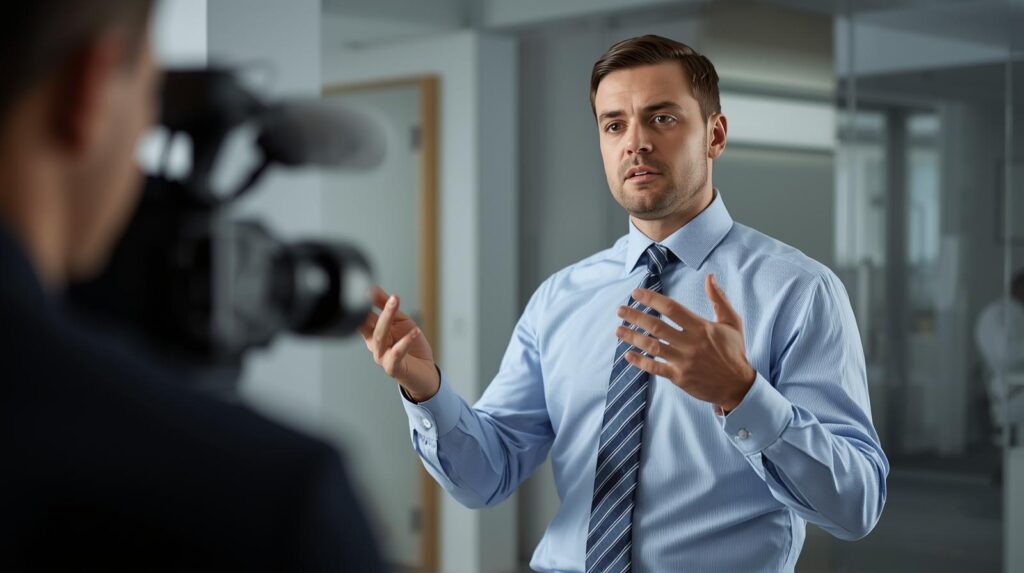 起業初期の資金繰りについて説明するビジネスマン